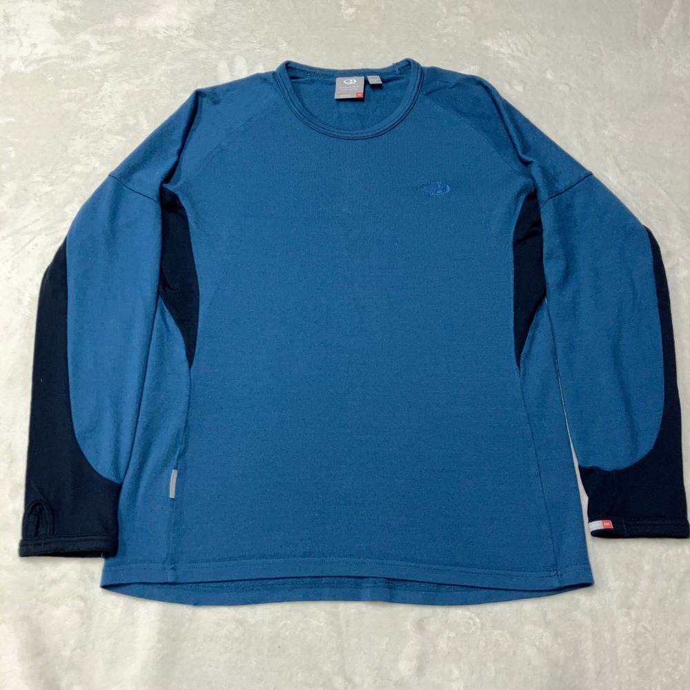 Icebreaker Shirt Bodyfit 260 Merino Wool Base Layer Thumbholes Blue Mens Size M